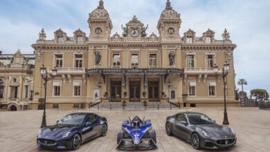 Photo of The new Maserati GranTurismo, on display at the Monaco E-Prix in the Place du Casino