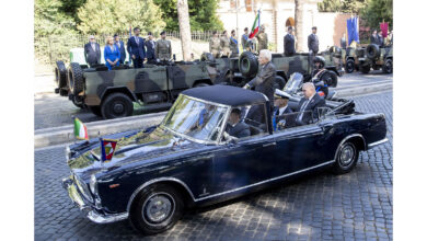Photo of The President of the Italian Republic on board of the Presidential Lancia Flaminia at the June 2nd ceremony