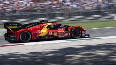 Photo of The Ferrari 499P and 296 GT3 on display at the Italian GP